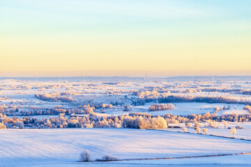 Beautiful winter light over the landscape at dusk