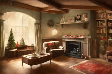 home interior with Christmas decorations 34