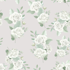 hand drawn floral lily and roses seamless pattern design