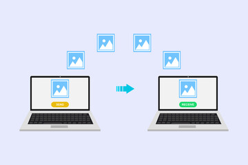 Two Wi-Fi Laptop transferred Image files, exchangers files technology concepts File transfer concept. vector illustration.