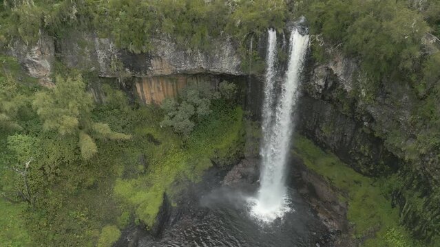 Aerial view of a waterfall in the Aberdare game reserve in kenya