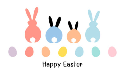 Fototapeta premium Easter bunny rabbit cartoons and Easter Eggs icon sign isolated on white background vector illustration. Cute childish print.