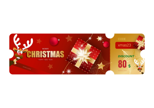 Merry Christmas Gift promotion Coupon banner with festive decoration for christmas 2023