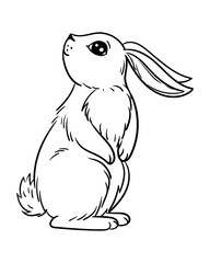 Doodle sketch Rabbit stands on its hind legs and looks around. Cute rabbit stands on its paws vector illustration isolated on a white background