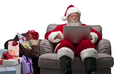 Santa Claus connecting with a laptop