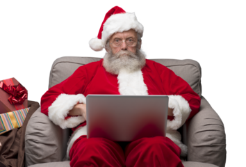 Santa Claus connecting with a laptop