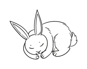 Fototapeta na wymiar Doodle sketch of a sleeping rabbit. Cute rabbit sleeping vector illustration isolated on white background.