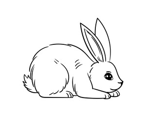 Doodle sketch Rabbit crouched on the ground. Frightened rabbit vector illustration isolated on white background