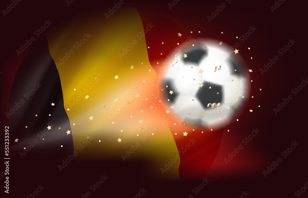 Aufkleber The ball in the soccer net. Goal vector concept with flag of Belgium. 3d vector banner with blur effect