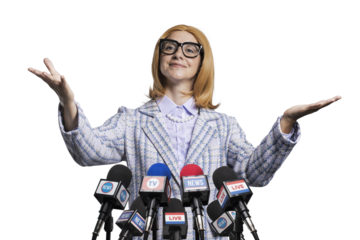 Confident politician holding a press conference