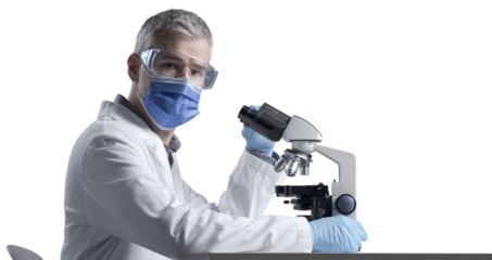Researcher with face mask working in the laboratory