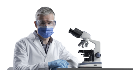 Researcher with face mask working in the laboratory