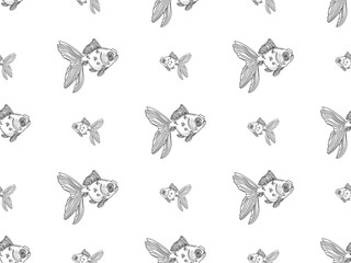 Goldfish cartoon character seamless pattern on white background