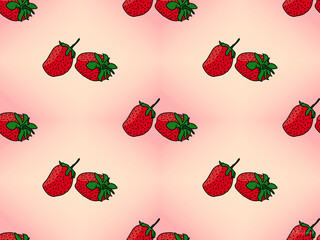 Strawberry cartoon character seamless pattern on pink background
