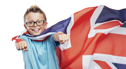 Smiling British superhero