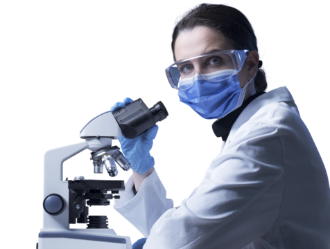 Researcher using a professional microscope