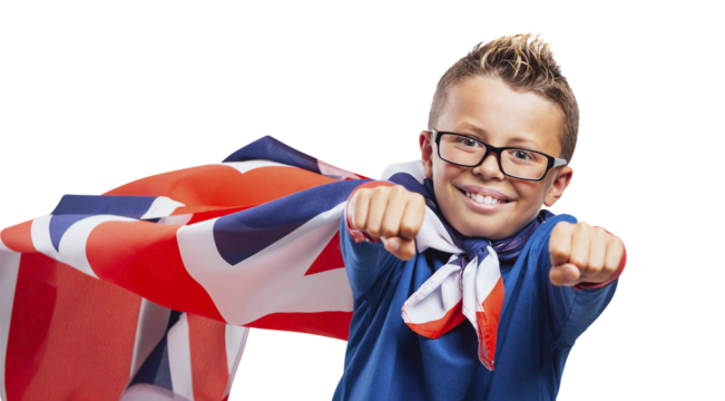 Smiling British superhero