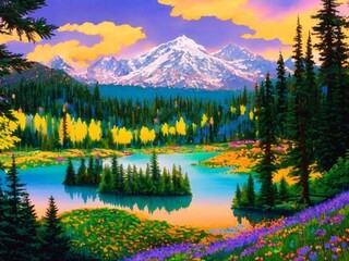 Psychedelic picture of peaceful Nature. Digital antidepresive remedy