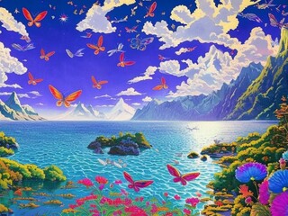 Psychedelic picture of peaceful Nature. Digital antidepresive remedy