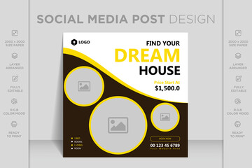 Real estate house property Instagram, Facebook, social media post or square web banner template