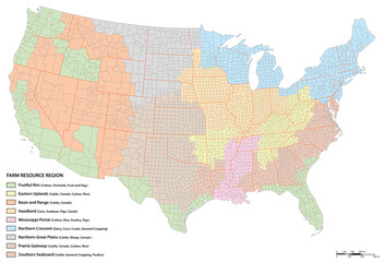Fototapeta na wymiar Vector map of agricultural resource regions, United States