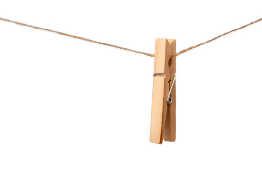 1 wooden clothespin on a rope, png file