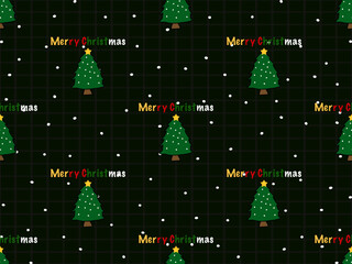 Christmas Tree cartoon character seamless pattern on black background