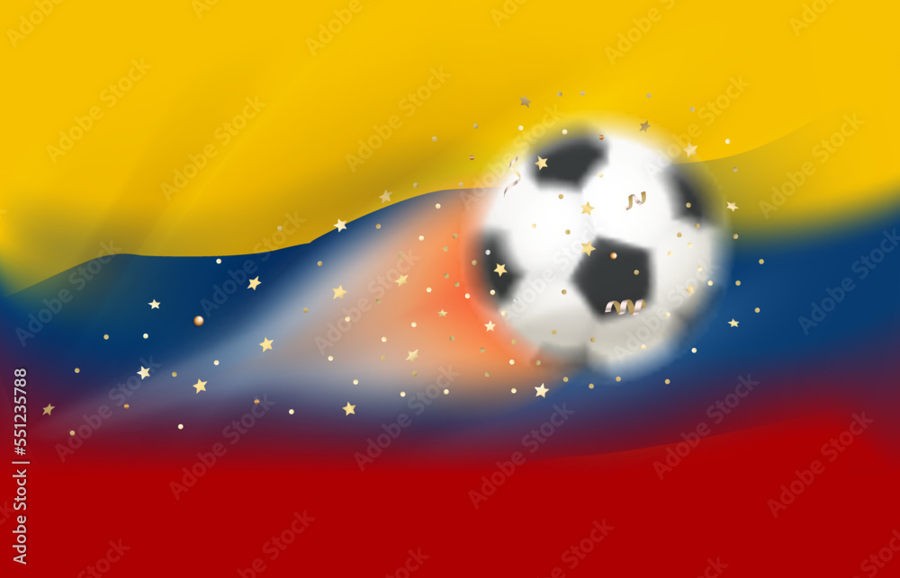 Poster The ball in the soccer net. Goal vector concept with flag of Ecuador. 3d vector banner with blur effect