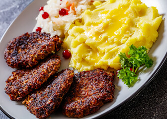 fried minced liver patties with potato mash