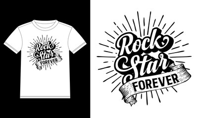 Rock star forever Grunge hand drawn lettering with ribbon. Rock festival poster T-shirt Design template, Car Window Sticker, POD, cover, Isolated White Background Vector illustration
