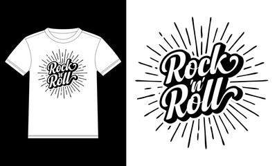 Rock'n'Roll hand drawn lettering. Rock festival poster T-shirt Design template, Car Window Sticker, POD, cover, Isolated White Background Vector illustration
