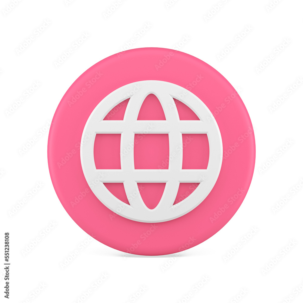 Poster grid planet global web service pink circle button internet connection communication 3d icon