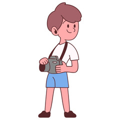 Cute little boy to take photo with camera