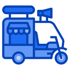 rickshaw food truck blue icon