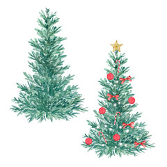 Watercolor Nutcracker Christmas decorated Christmas tree