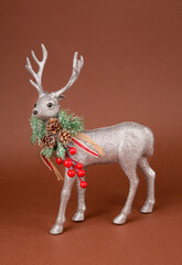 Beautiful figurine of Christmas silver Scandinavian deer