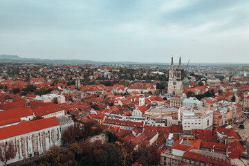 Fototapeta premium Aerial view over Croatian capital Zagreb in autumn.