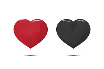 Fototapeta na wymiar red and black heart on white 3d illustration