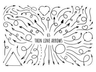 Hand drawn vector arrows. Vector arrow set. Wavy and curly free hand arrows and pointers.  - 551242135