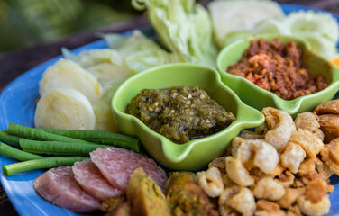 Tradition Northern Thai food. Northern Thai Green Chilli Dip  thai name is 