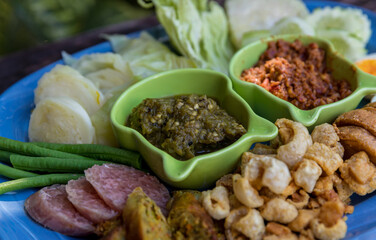 Tradition Northern Thai food. Northern Thai Green Chilli Dip  thai name is 