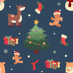 Cute seamless christmas on a blue background pattern