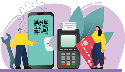 Customer service service. Vector illustration of technical support for payments, banking. The concept of finance and cashless payments