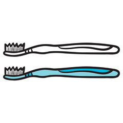 toothbrush in blue and in black and white. vector illustration.