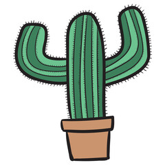 green cactus in flowerpot. vector graphic, illustration.