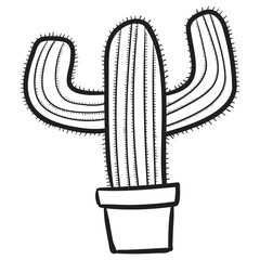 a cactus in a flowerpot. Monochrome vector cartoon.