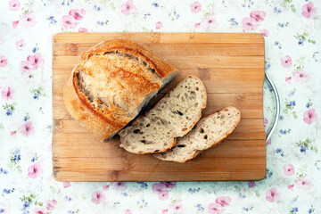 yeast-free bread from a bakery on a wooden board