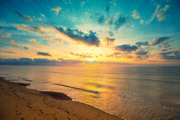 Seascape in the early morning. Sunrise over the sea. Nature landscape