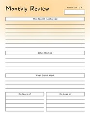 Minimal Monthly Review Sheet Planner