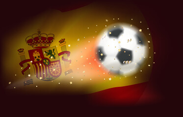 Flying soccer ball with flag of Spain. 3d vector illustration